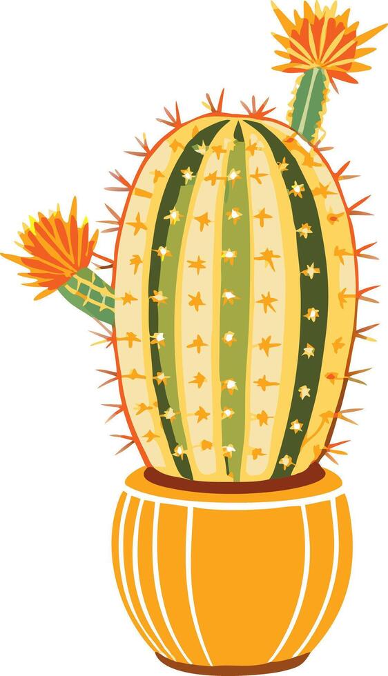 Colorful Cactus in Pot with Blooming Flowers Decorative Illustration vector