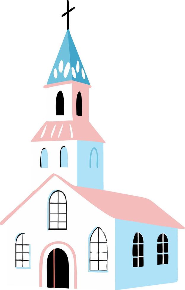 Colorful Church Building with Cross Steeple Illustration vector