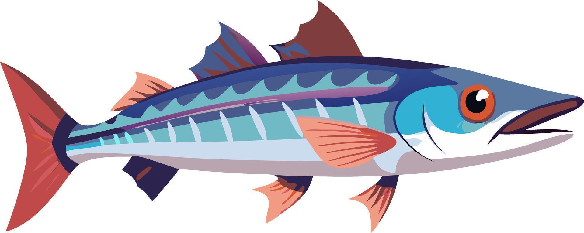 Colorful Illustration of Vibrant Blue Fish with Red Fins for Marine Design vector