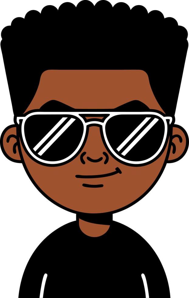 Cool Afro Hairstyle Cartoon Character with Sunglasses and Confident Smile vector