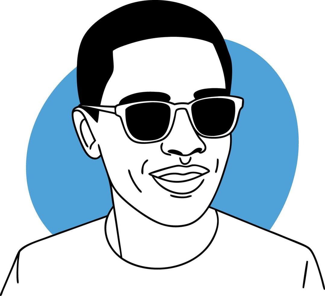Cool Afro Style Portrait with Sunglasses on Blue Circle Background vector