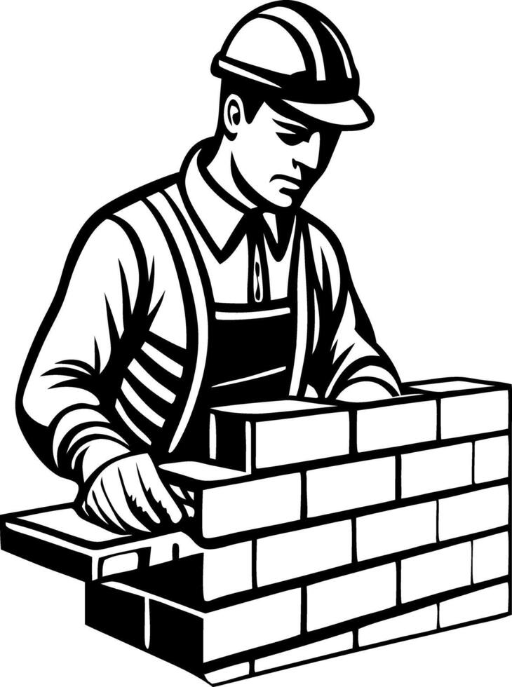 Construction Worker Building Brick Wall Illustration for Industry and Labor Concepts vector