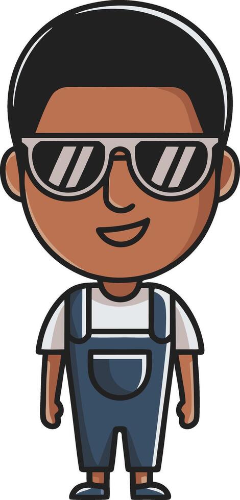 Cool Cartoon Character in Overalls and Sunglasses Illustration vector