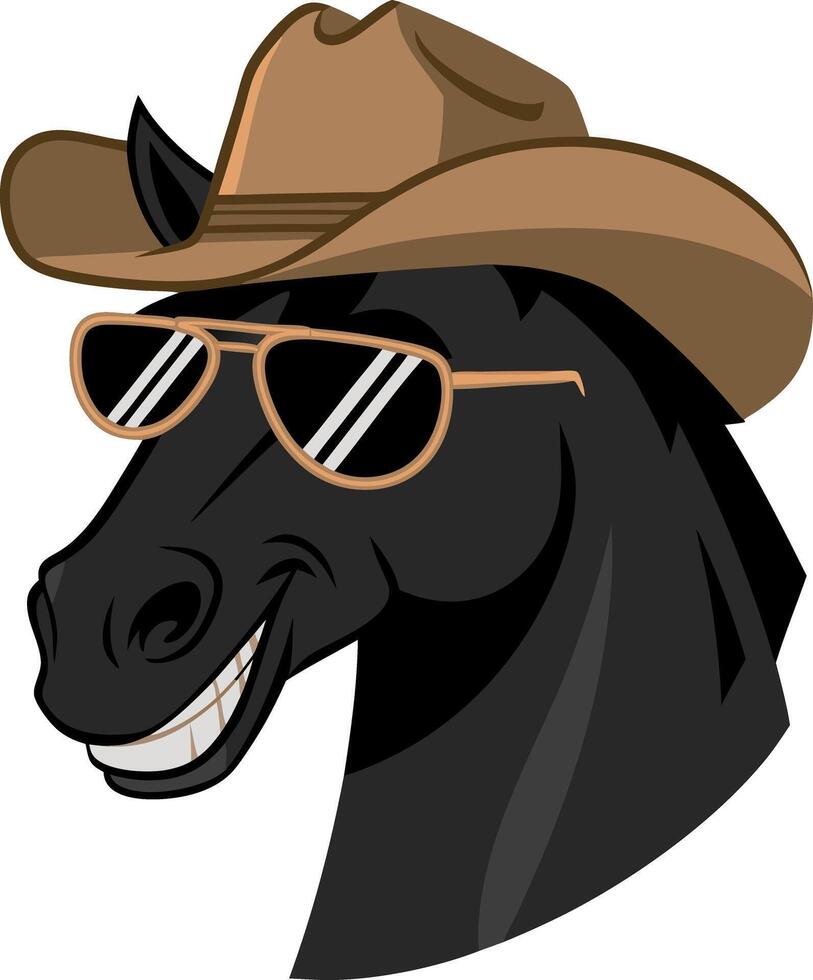 Cool Cartoon Horse Wearing Cowboy Hat and Sunglasses Art vector