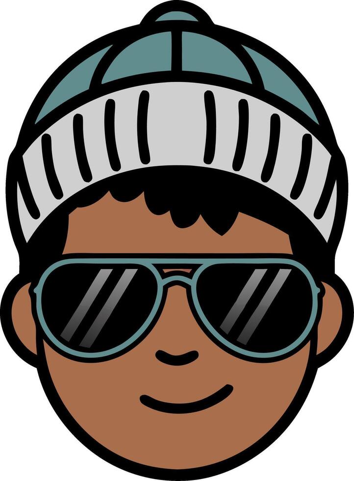 Cool Kid Emoji with Sunglasses and Beanie Winter Fashion Illustration vector