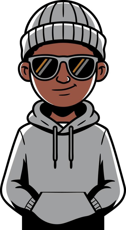 Cool Hipster Character Wearing Beanie and Sunglasses Illustration vector