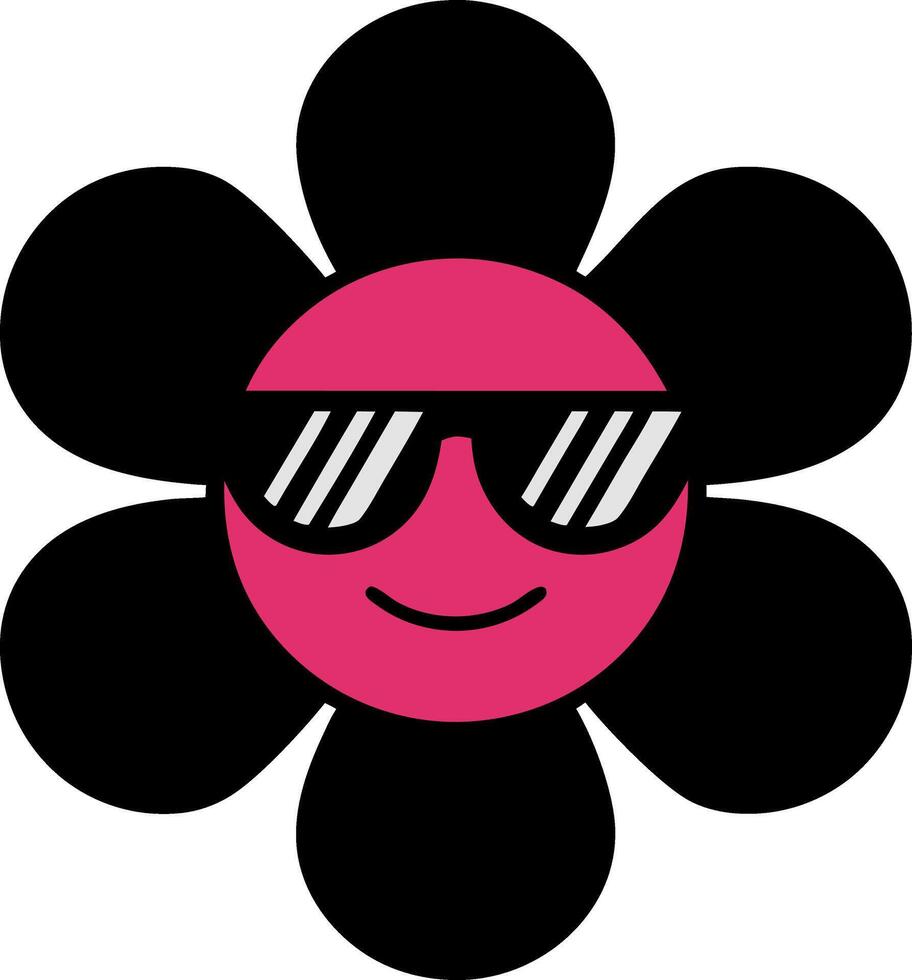 Cool Smiling Flower with Sunglasses Black Petals Pink Face vector