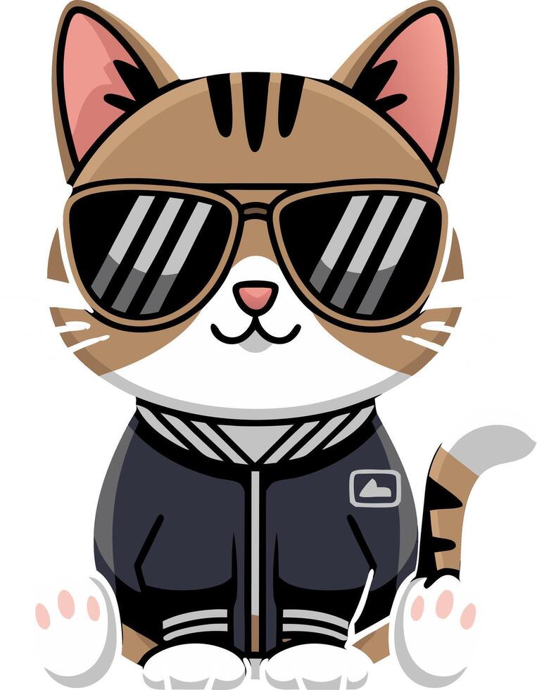 Cool Sunglasses Cat Cartoon in Black Jacket for Trendy Designs vector
