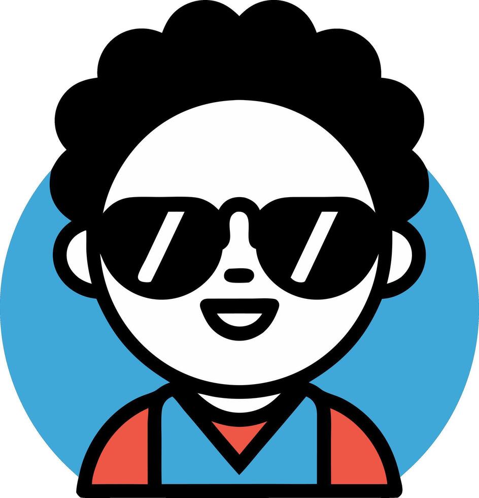Cool Character with Sunglasses and Afro Hairstyle on Blue Background vector