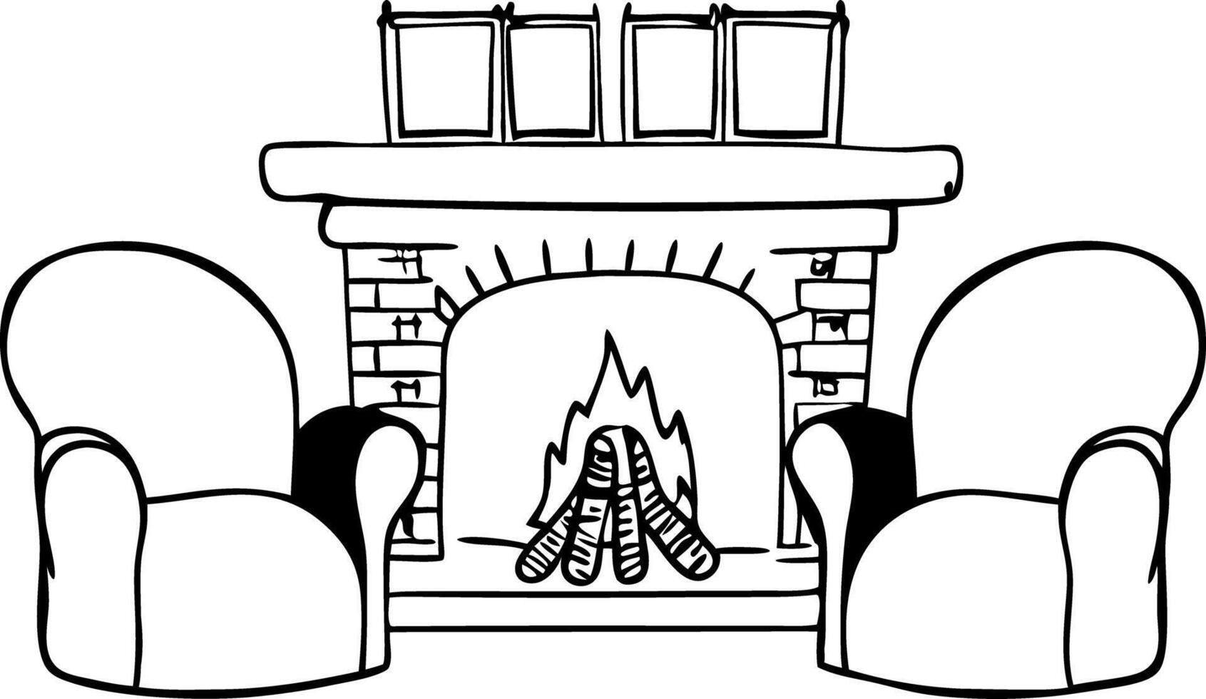 Cozy Fireplace with Armchairs Illustration for Home Interior Design vector
