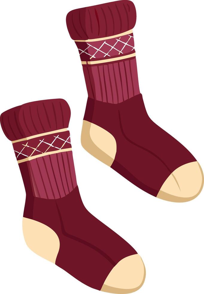 Cozy Maroon Winter Socks with Geometric Pattern Illustration vector