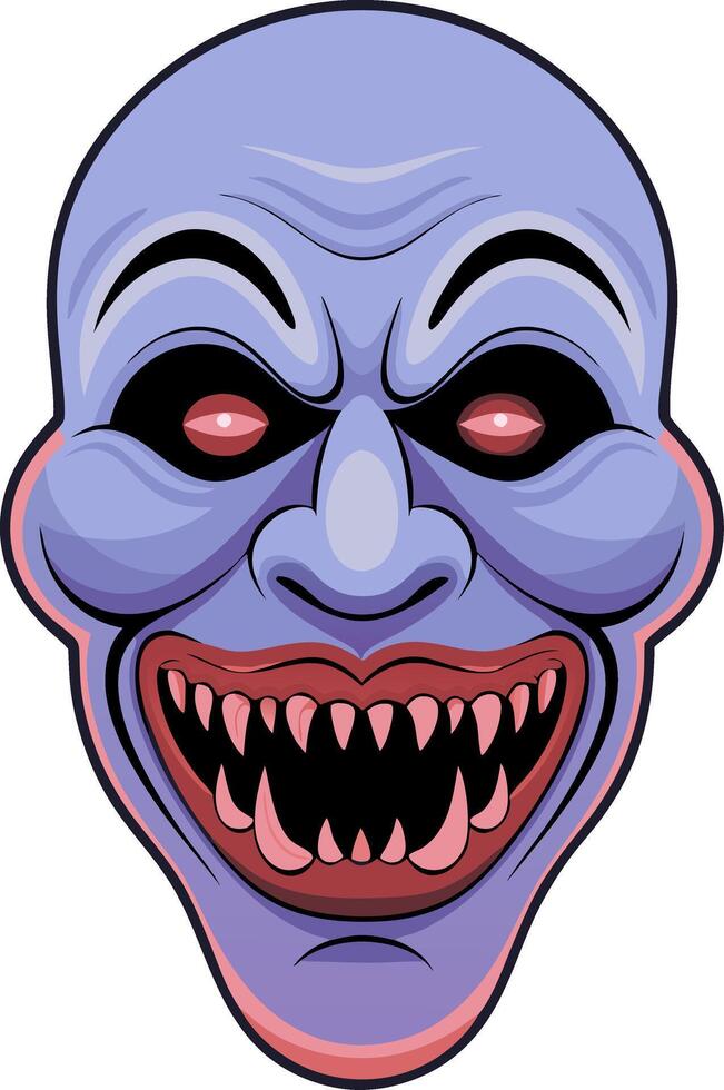 Creepy Clown Mask with Sharp Teeth Illustration for Halloween and Horror Themes vector