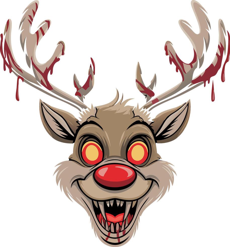 Creepy Rudolph Reindeer Face with Bloodied Antlers Art for Halloween vector