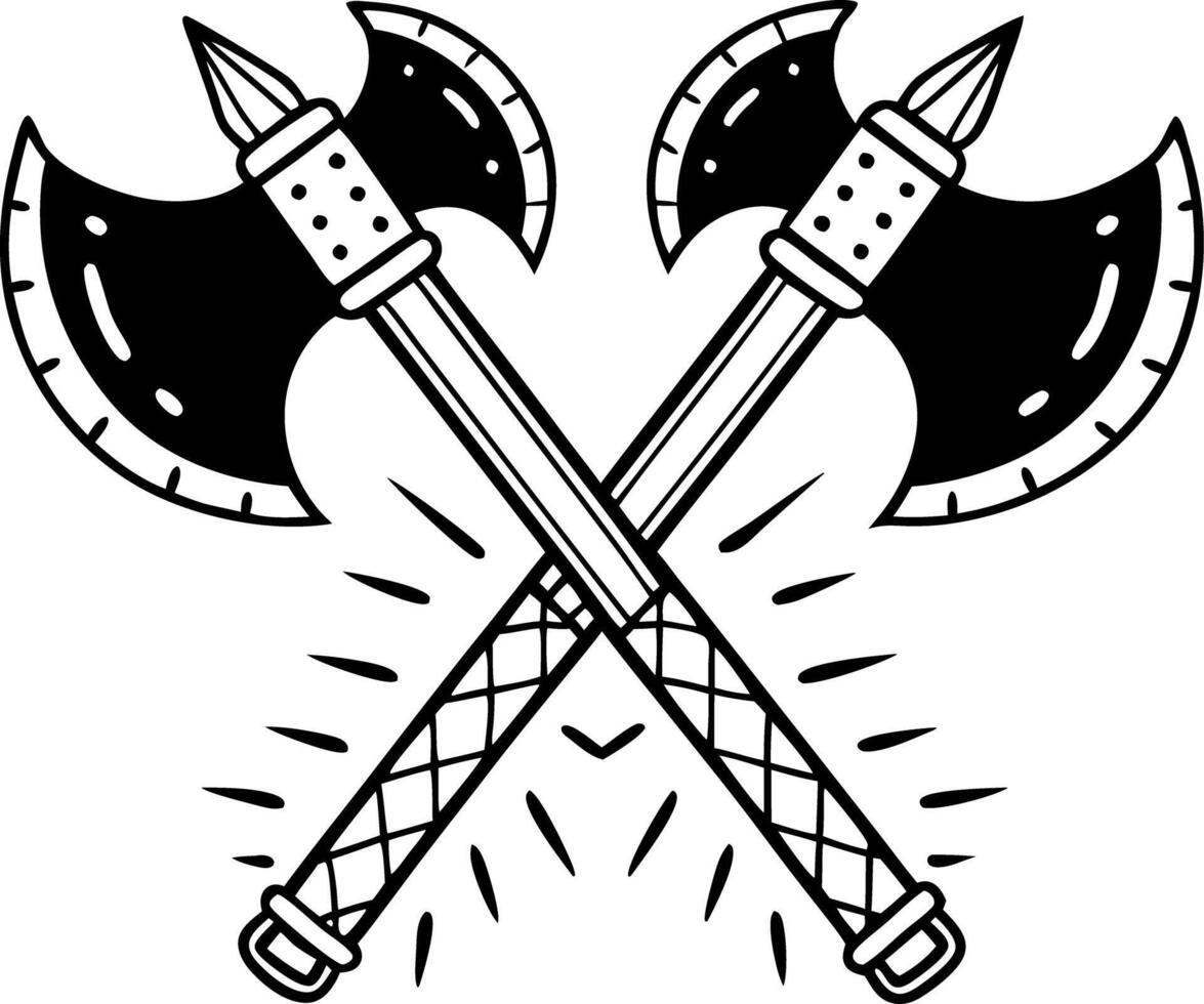 Crossed Viking Battle Axes Illustration Medieval Weapon Symbol vector