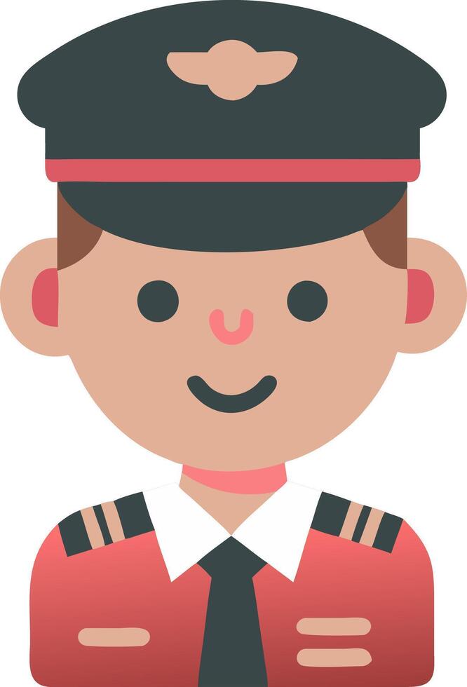 Cute Cartoon Airline Pilot Avatar in Uniform with Cap and Tie Illustration vector
