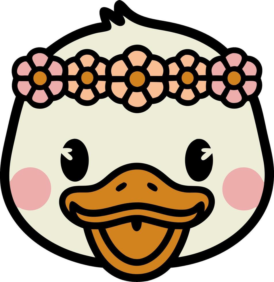 Cute Cartoon Duck Face with Floral Crown Illustration vector