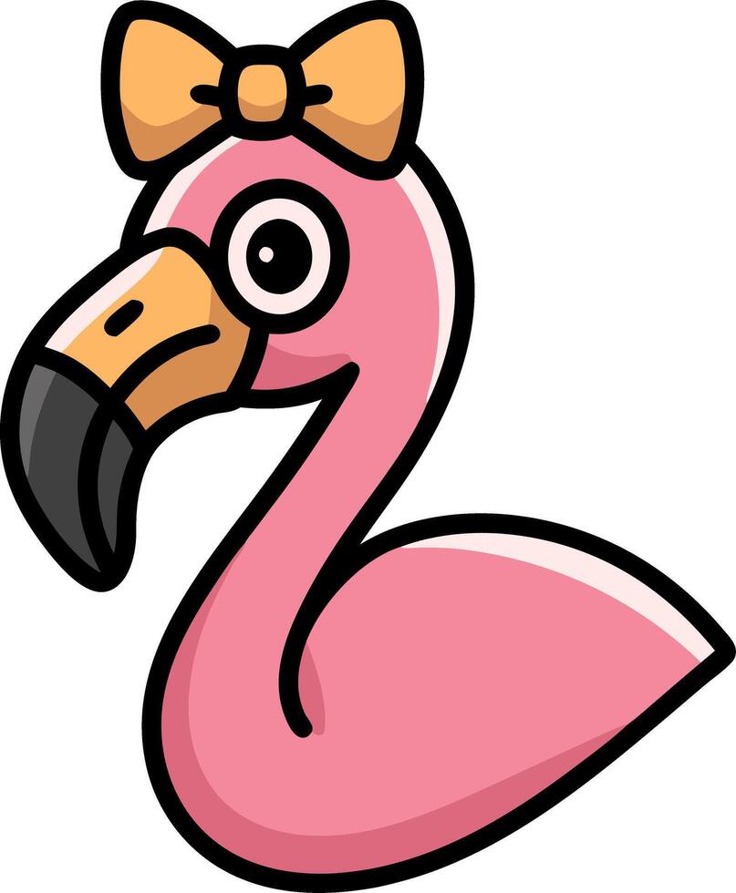 Cute Pink Flamingo with Yellow Bow Cartoon Illustration vector