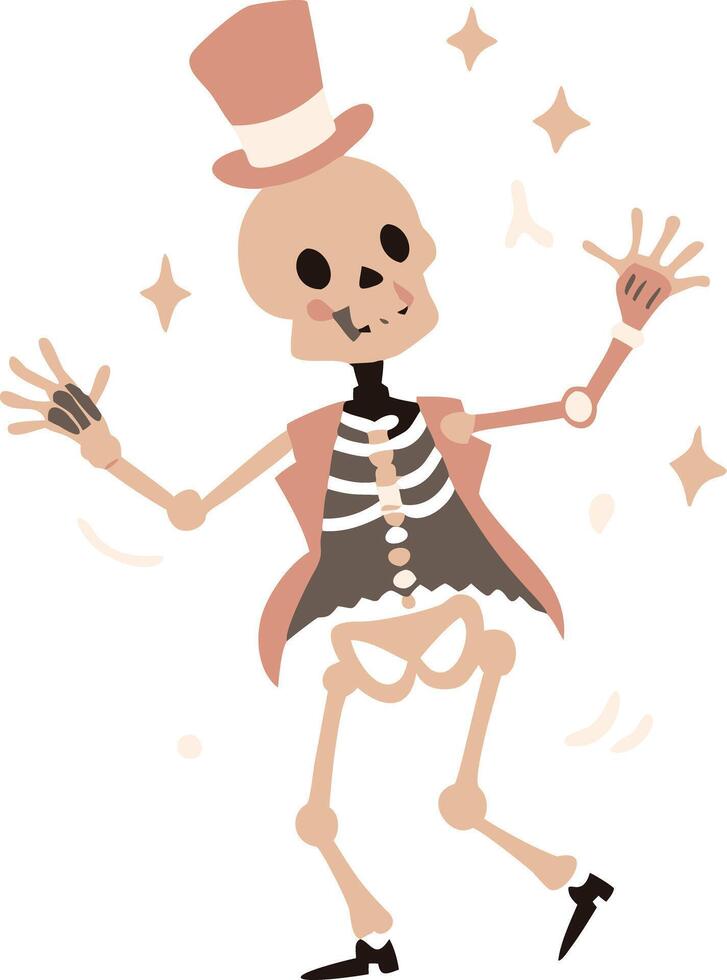 Dancing Skeleton with Top Hat and Sparkles Halloween Illustration vector