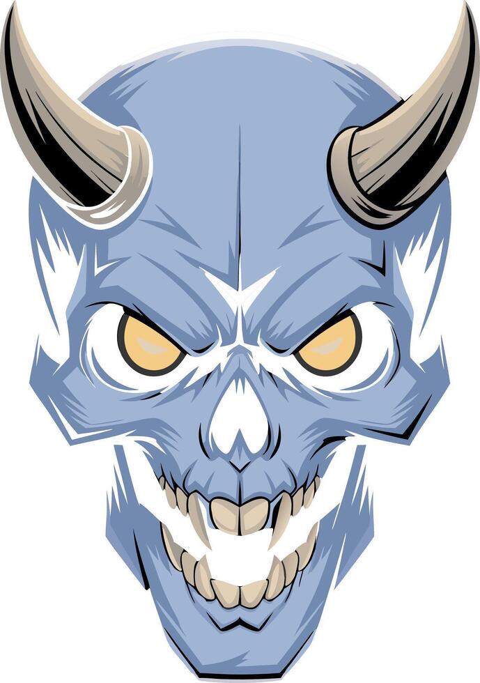 Demonic Skull Illustration with Horns and Menacing Expression vector