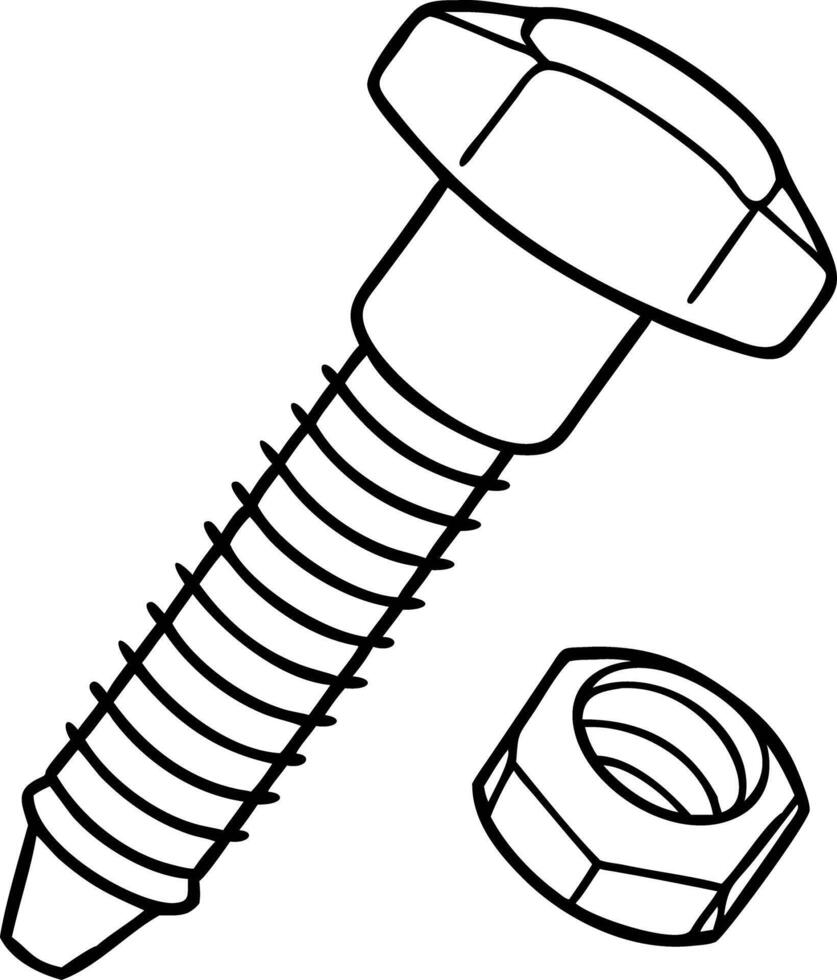 Detailed Illustration of Bolt and Nut for Mechanical Engineering and Construction vector