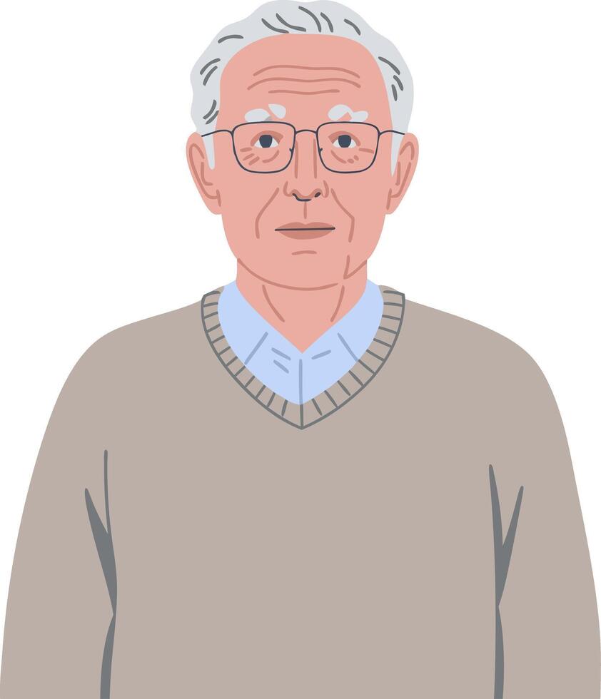 Elderly Man Illustration with Sweater Glasses Art vector