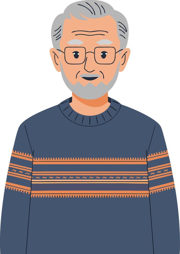 Elderly Man Smiling in Glasses Wearing Patterned Sweater Illustration vector