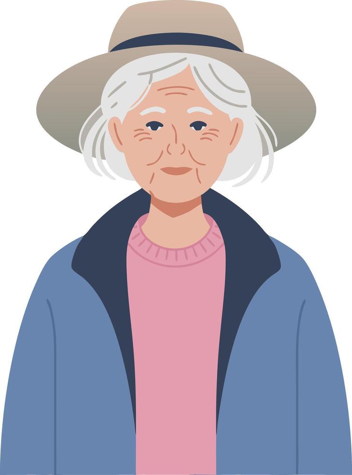 Elderly Woman in Hat and Coat Illustration vector