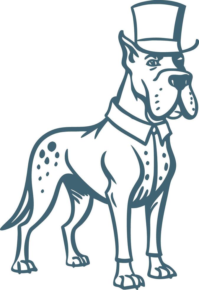 Elegant Great Dane Wearing Top Hat and Suit Illustration vector