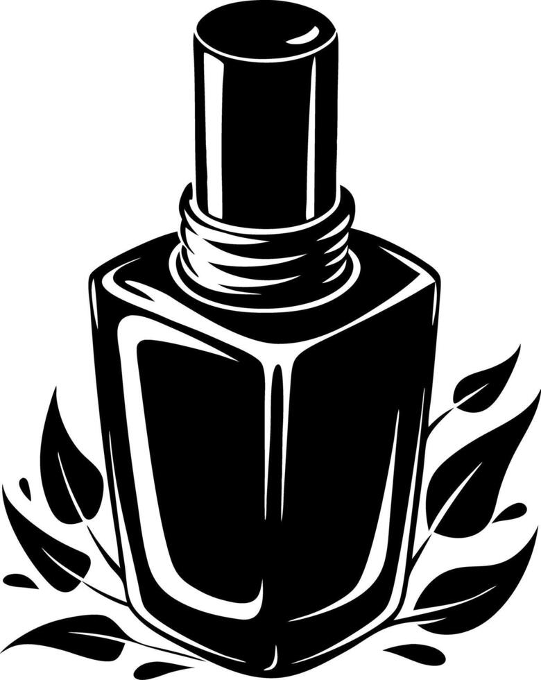 Elegant Perfume Bottle Black Silhouette with Leaves Illustration Design vector