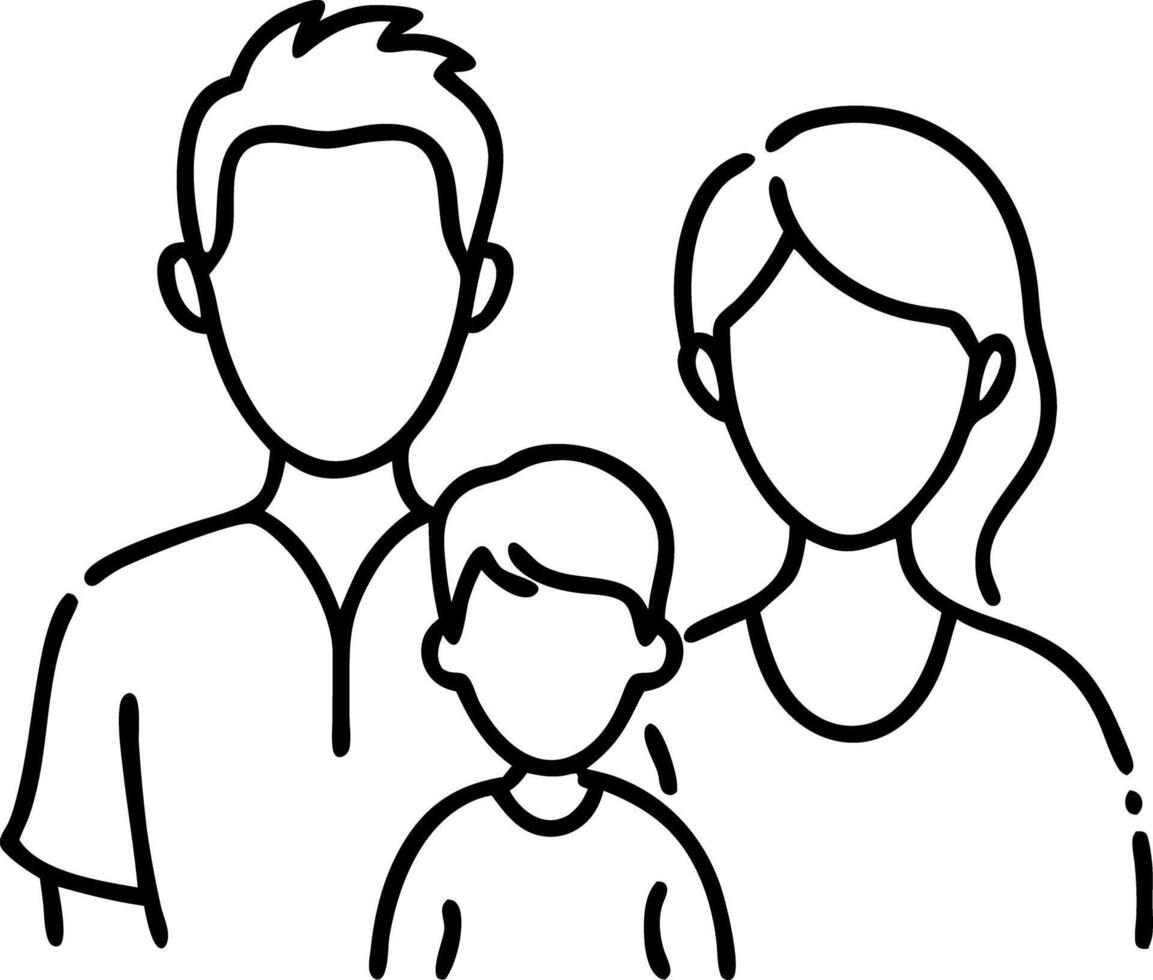 Family Portrait Illustration Depicting Parents and Child Outline vector
