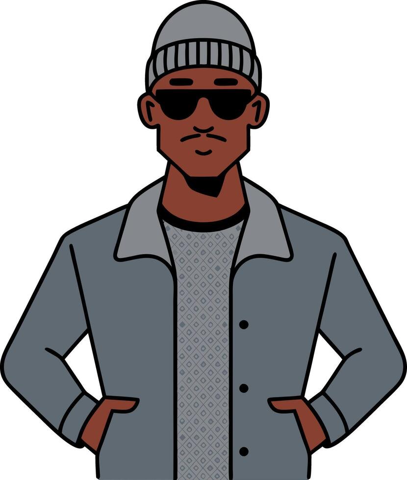 Fashionable Young Man in Jacket and Beanie Wearing Sunglasses Art vector