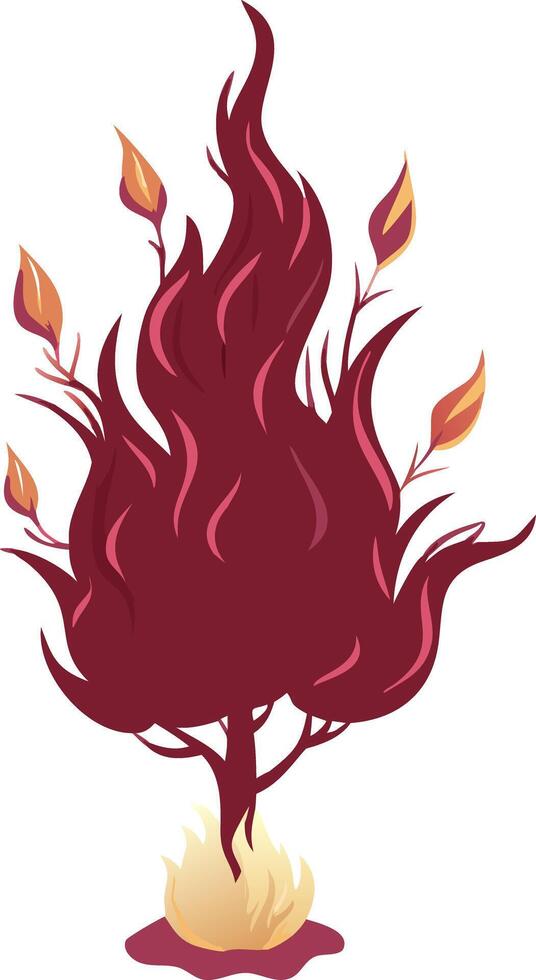 Flaming Tree with Fiery Red Leaves and Burning Base Illustration vector