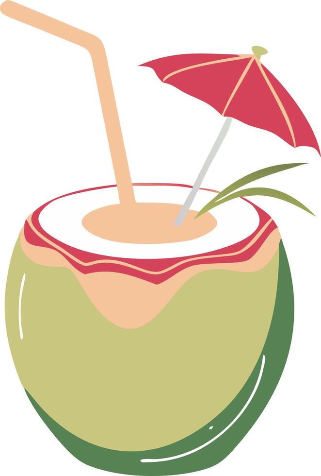 Fresh Coconut Drink with Straw and Umbrella Illustration for Tropical Design vector