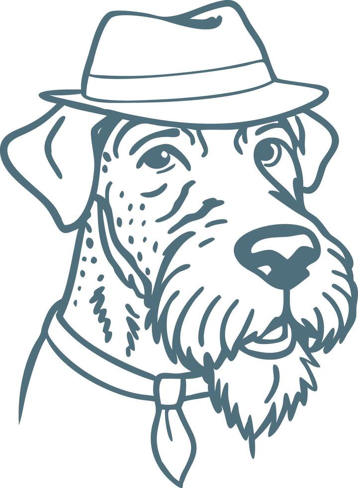 Hand Drawn Bearded Dog in Fedora Hat and Tie Illustration vector