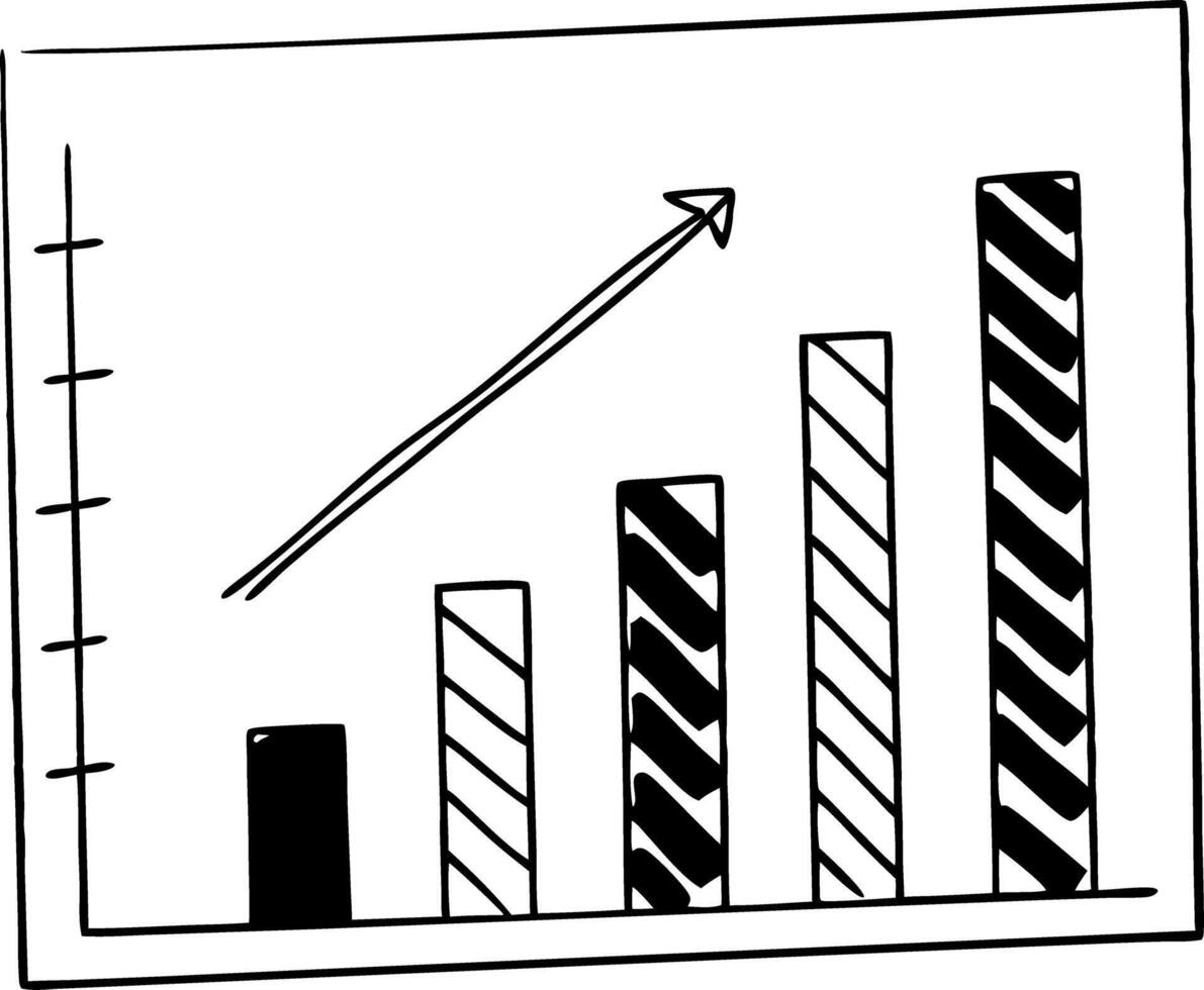 Hand Drawn Business Growth Bar Chart with Upward Arrow Illustration vector