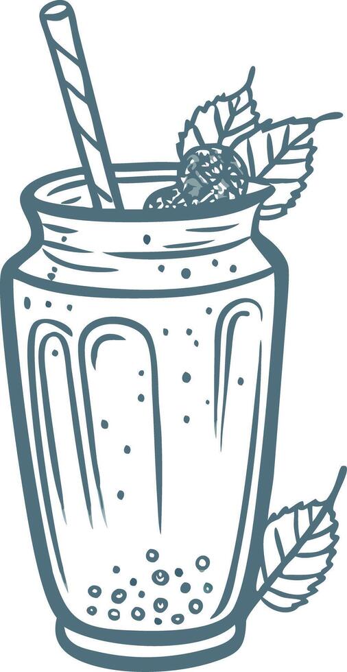 Hand Drawn Milkshake with Strawberries and Mint Leaves Illustration vector