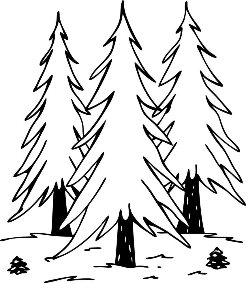 Hand-Drawn Evergreen Trees Forest Illustration for Nature Designs vector