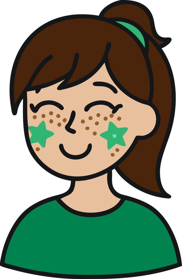 Happy Freckled Girl with Star Face Paint Illustration vector
