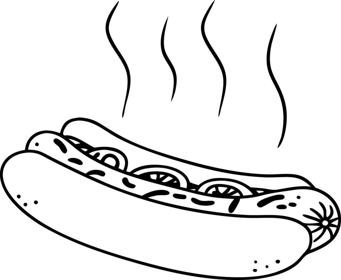 Hot Dog Illustration with Steam Line Art for Food Design Projects vector