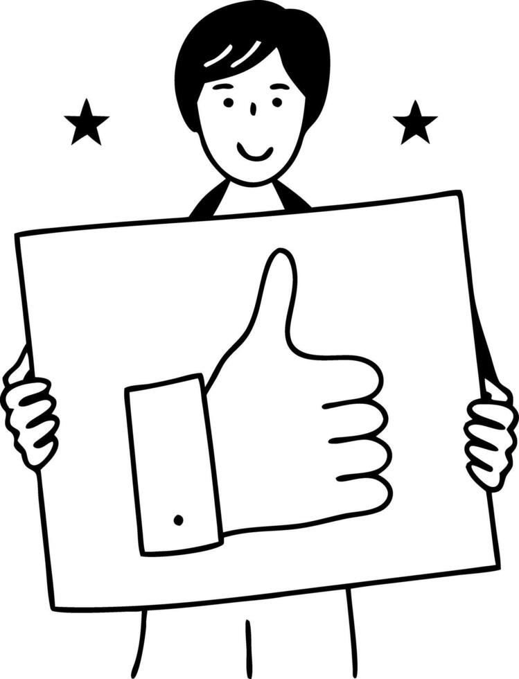 Illustrated Person Holding Thumbs Up Sign with Two Stars Art vector