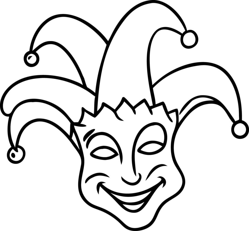 Jester Mask Line Art Illustrating Joyful Performer Symbol vector