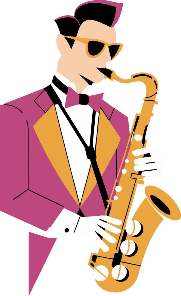 Jazz Musician Playing Saxophone in Retro Style Illustration vector