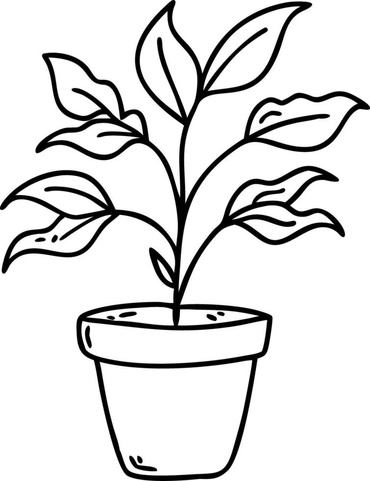 Minimalist Drawing of Potted Plant with Leaves for Home Decor and Design vector