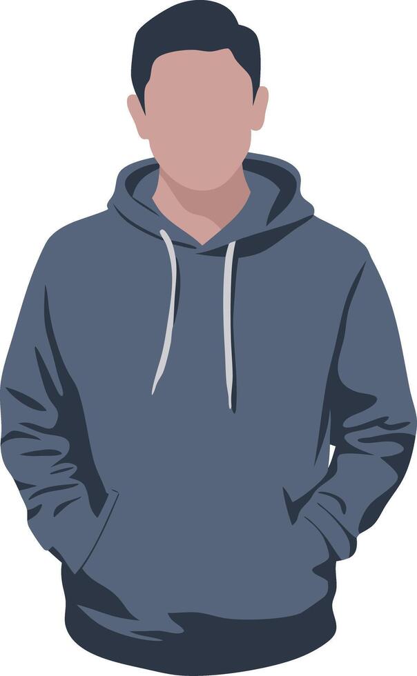 Minimalist Illustration Faceless Person Wearing Hoodie with Hands in Pockets vector