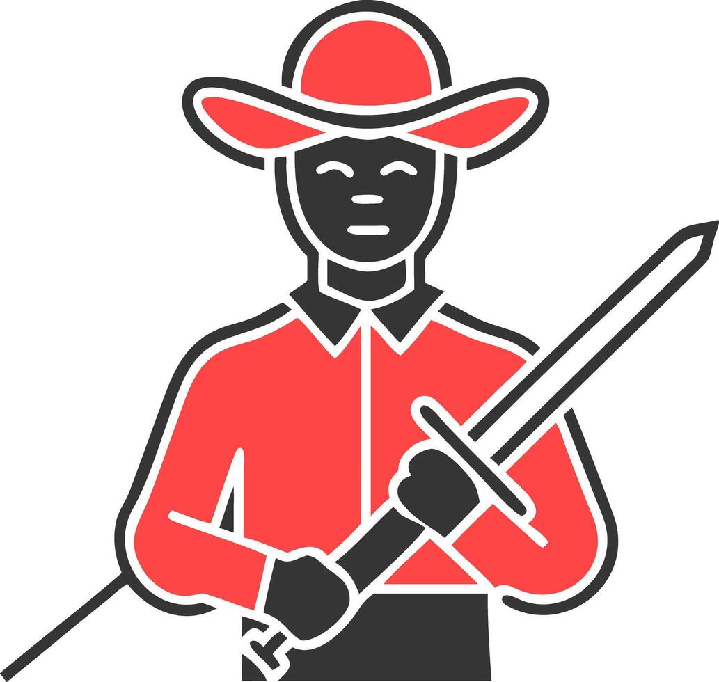 Minimalist Illustration of Swordsman Wearing Wide-Brimmed Hat vector
