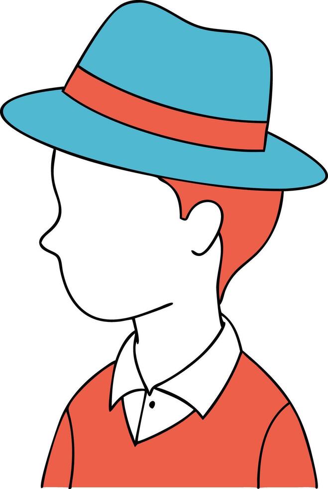 Minimalist Illustration of Person Wearing Blue Hat and Orange Shirt vector