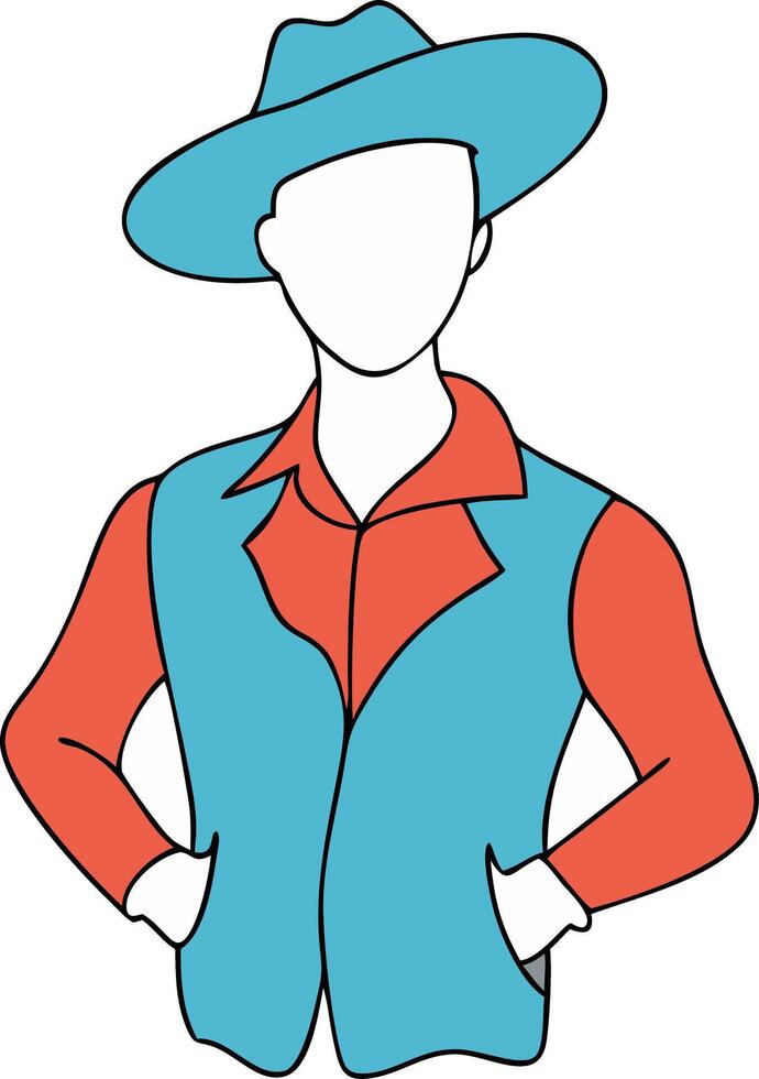 Minimalistic Illustration of Faceless Cowboy in Colorful Hat and Vest vector