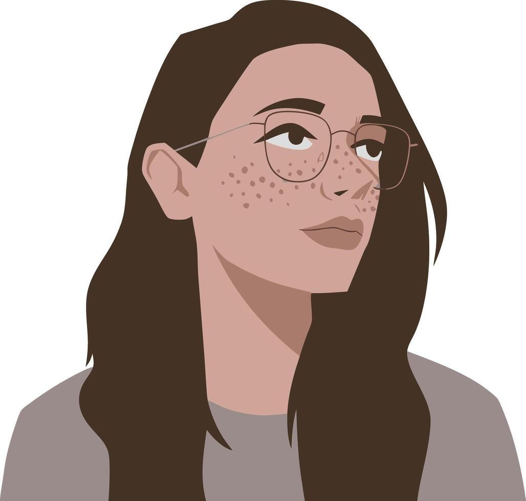 Modern Female Portrait Art with Glasses and Freckles vector
