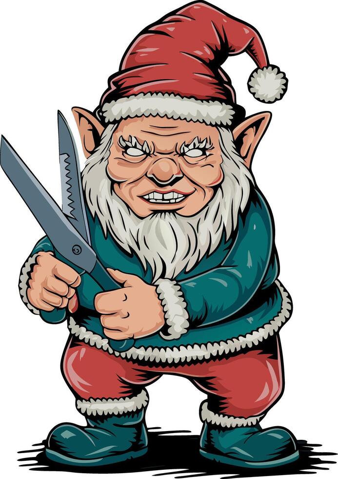 Mischievous Christmas Elf Holding Oversized Scissors Cartoon vector