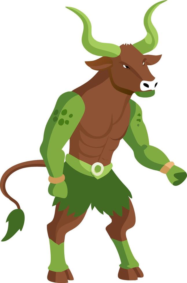 Mythical Minotaur Character Fantasy Warrior in Green Armor Illustration vector